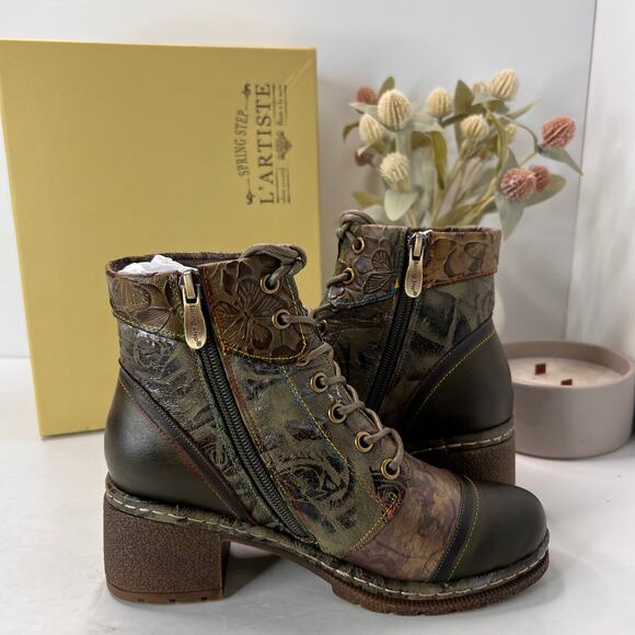 L'Artiste by Spring Step Fallinluv Leather Boot Olive Multi Women 4.5-5 NWB - Picture 7 of 11